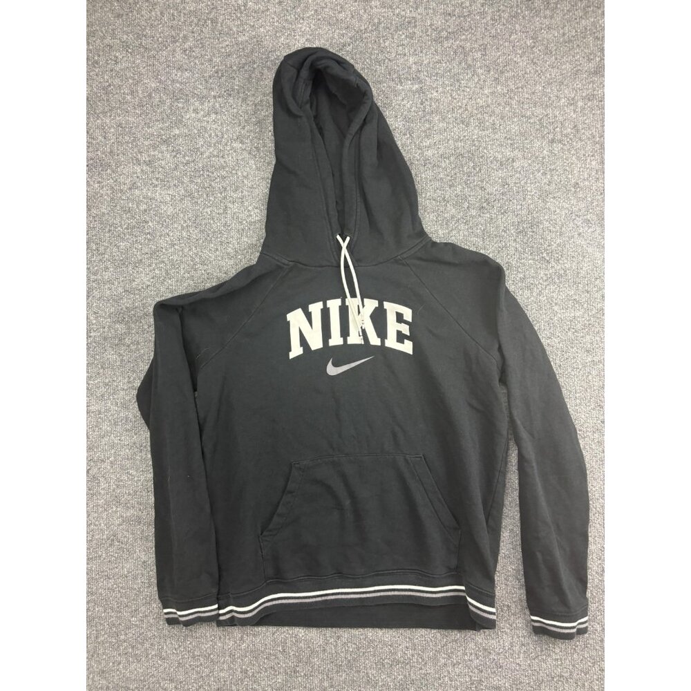 Nike Hoodie Sweatshirt Womens Medium Black Spell Out Swoosh Kangaroo Pocket